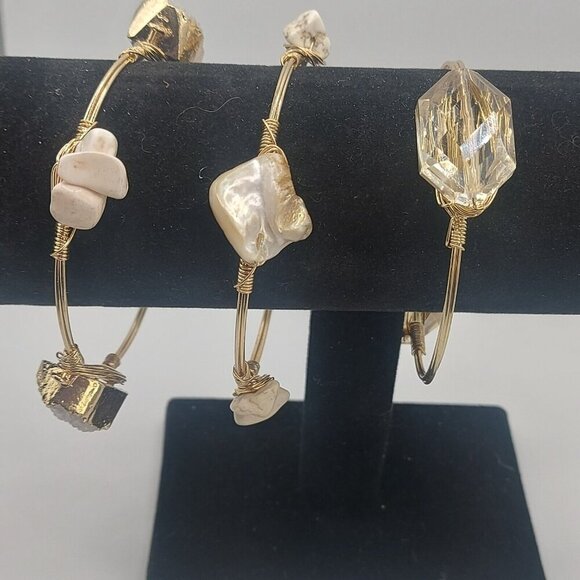 Lot of 3 Bourbon & Bowties Bracelets Gold Tone Wire wrapped bracelets with stone - Picture 7 of 11